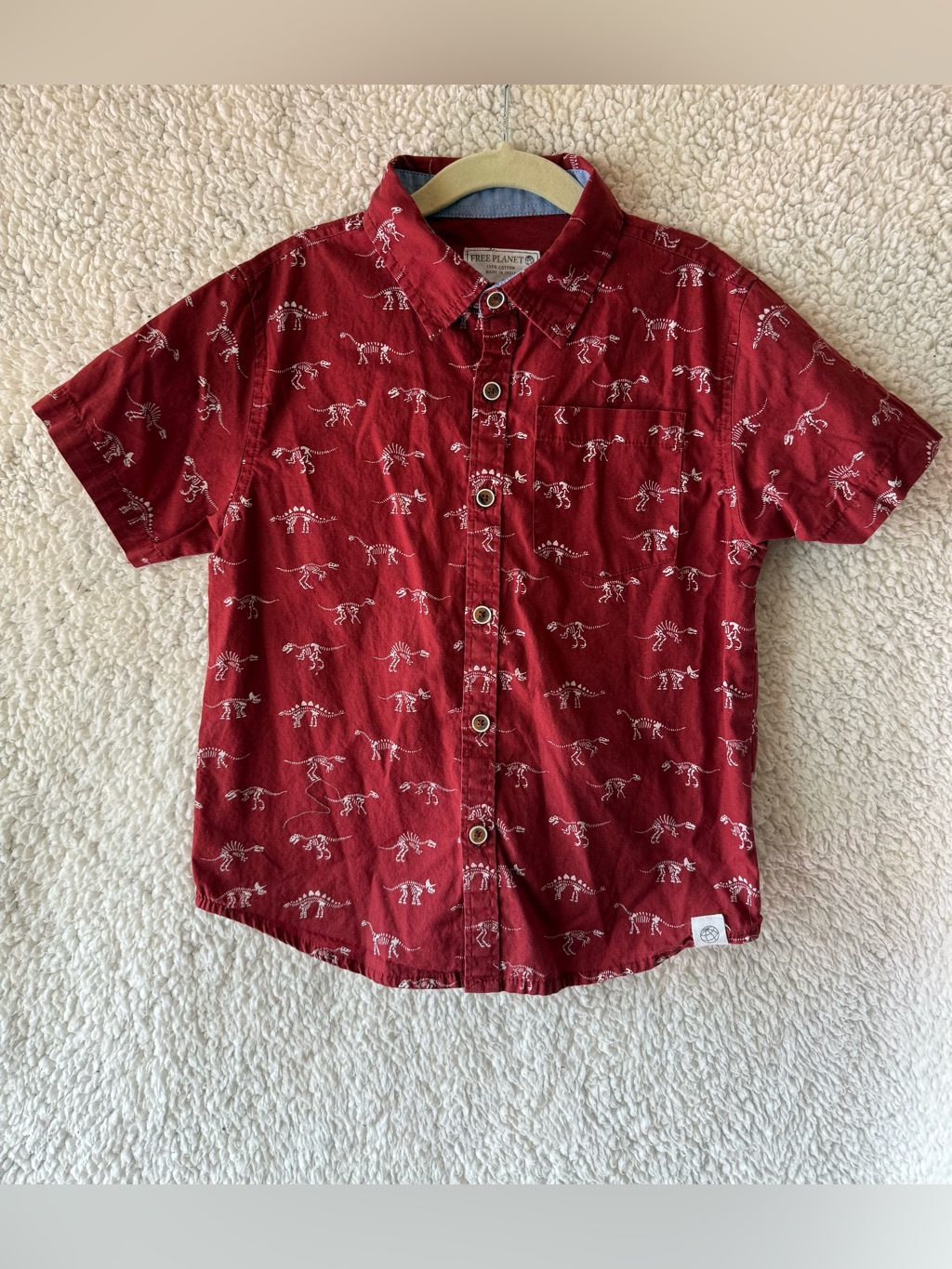 Free Planet Boys Short-Sleeve Red Dinosaur Print Shirt